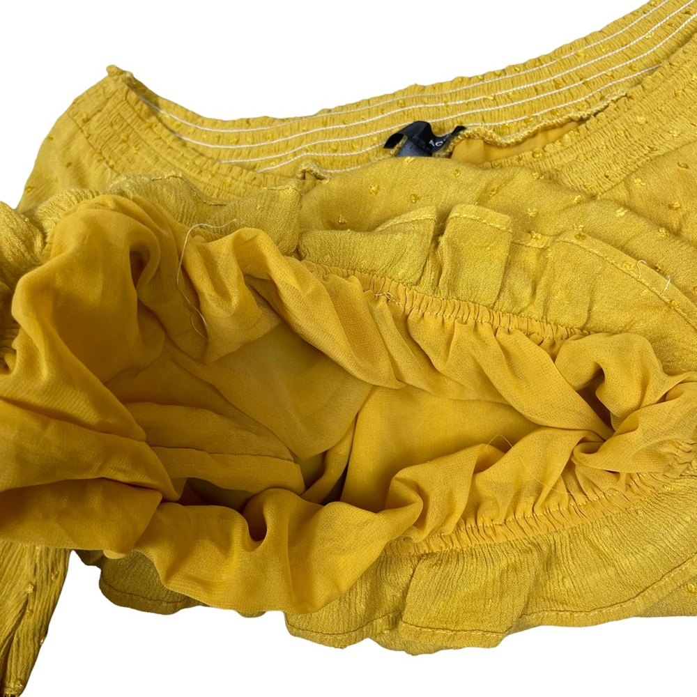 Aqua Women's Cropped Off-The-Shoulder Smocked Bell Sleeve Top Size Small Mustard - Picture 9 of 12